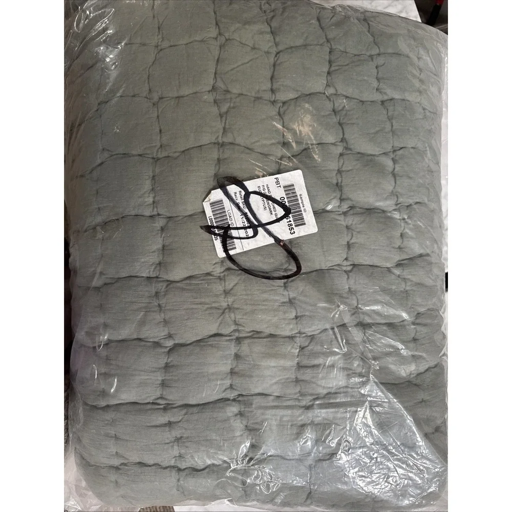 New Pottery Barn Pick-Stitch Handcrafted Full/Queen Quilt Loden Eucalyptus